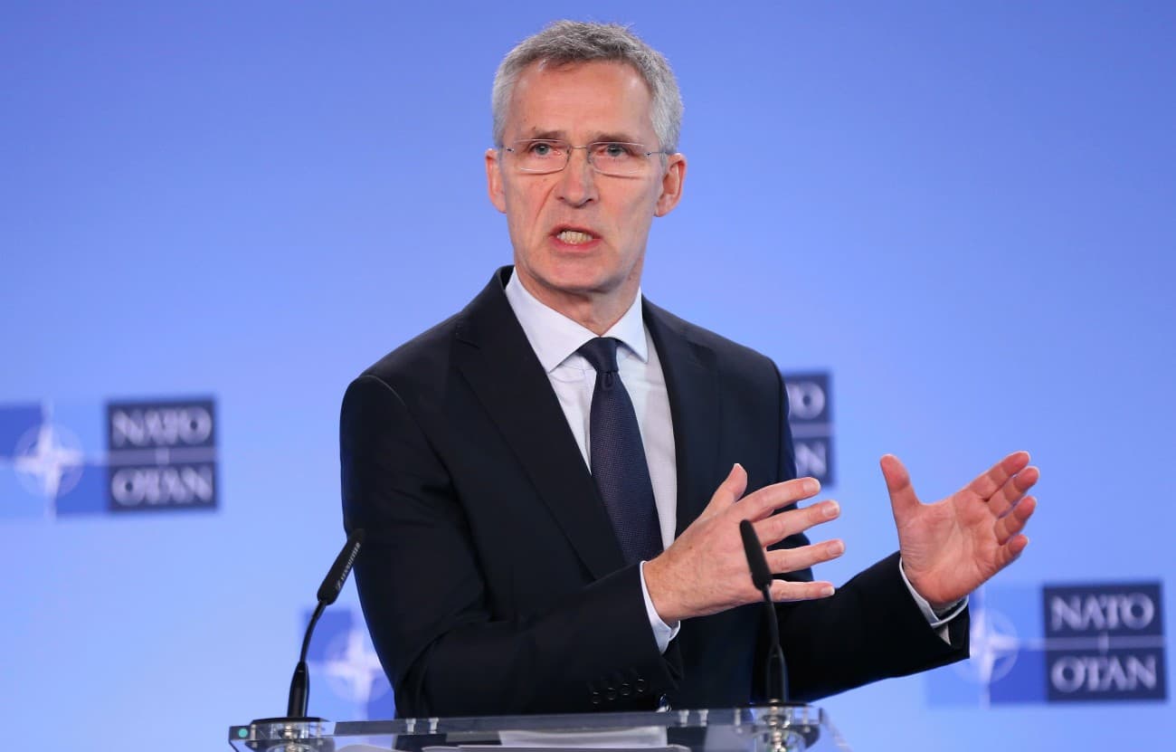 NATO Secretary-General Jens Stoltenberg makes a speech after extraordinary meeting on Syria at the NATO Headquarters in Brussels on Feb. 28, 2020.