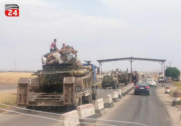 In response to the kidnapping of several regime officers by local armed groups, the regime and Iranian forces sent some 1,200 military reinforcements to Suwayda (Photo: Suwayda24)