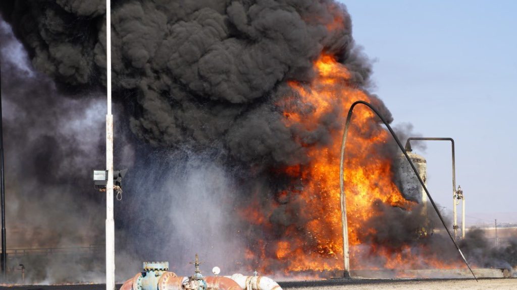 Pictures of the bombing that targeted the oil facilities in Qamishli, northeastern Syria.