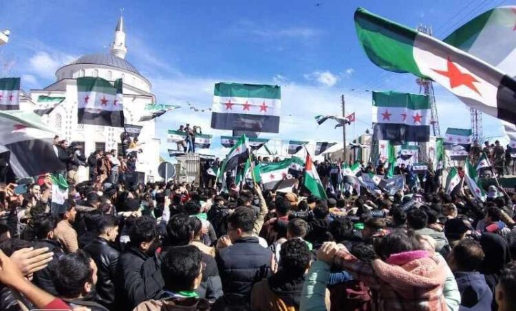 Caption: People across the north-east & north-west declared their support for the Syrian uprising & their solidarity with Daraa and Suwayda. (Photos: Etana, Telegram)