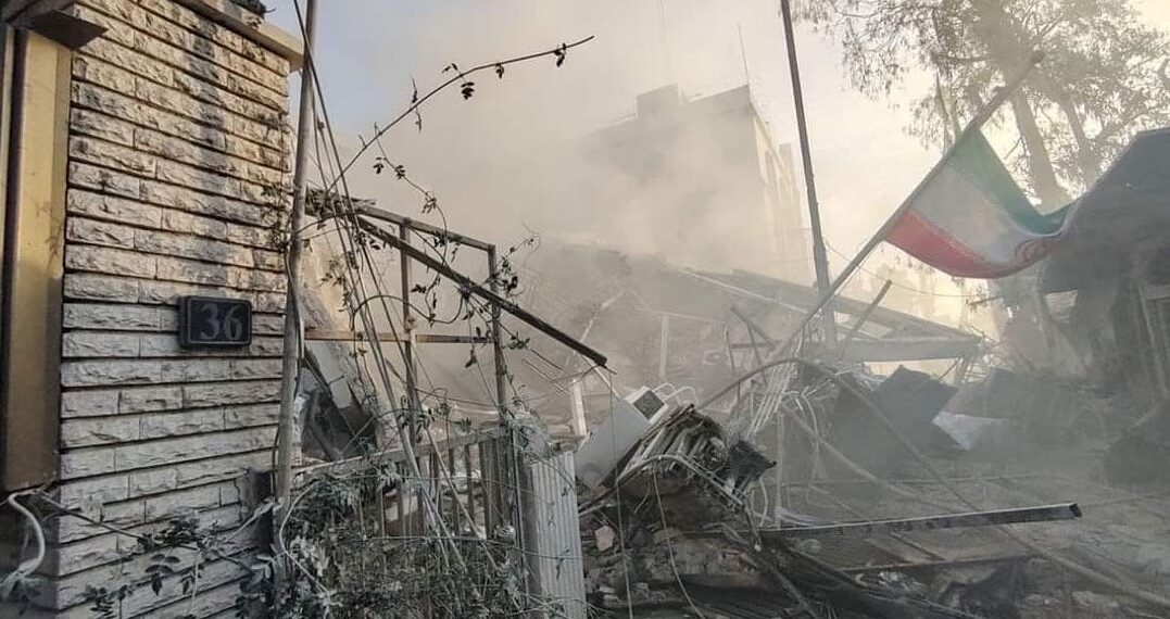 Photos circulating online showed the scale of the damage to the Iranian consulate. (Source: Telegram, Twitter/X)