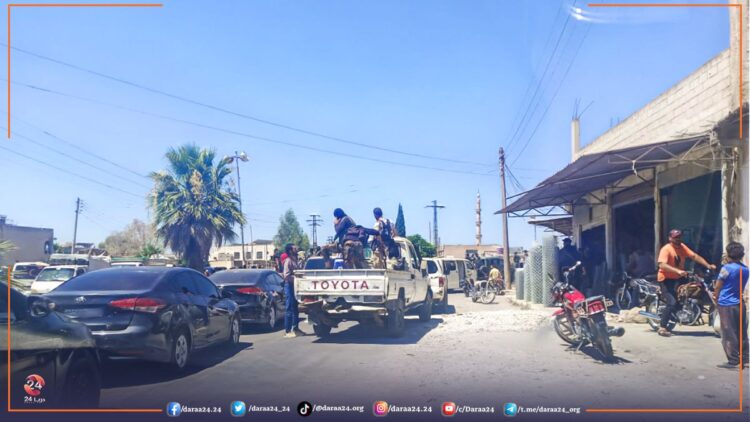 Hundreds of Ahmad al-Awdeh’s forces entered Jassim on 18th July to set up checkpoints and return stability to the area. (Photo: Daraa 24)